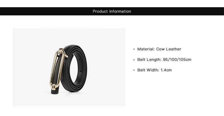 BEAUTODAY Skinny Belts Women Cow Leather GoldBuckle Ladies Modern Waistband Fashion Jeans Dress Accessories Autumn Winter 91113