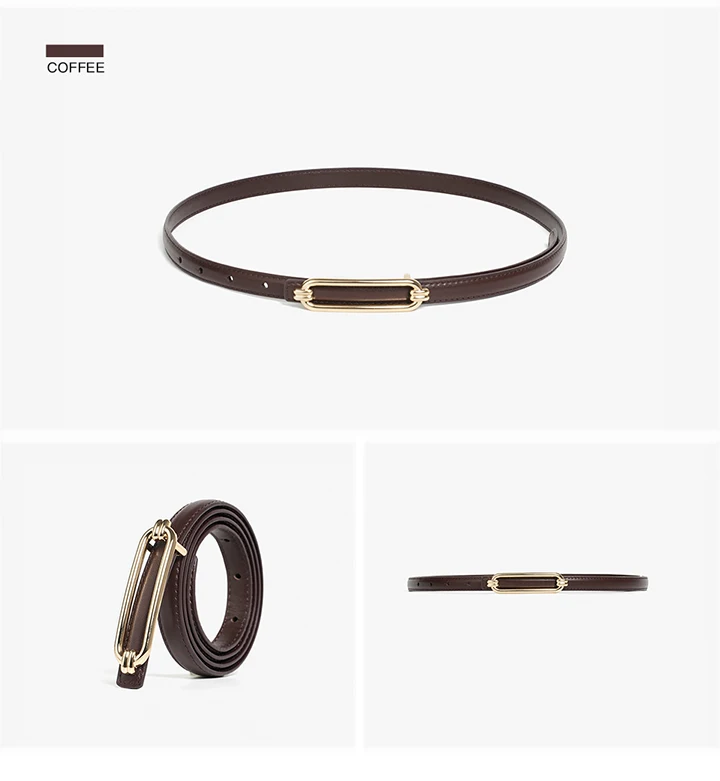 BEAUTODAY Skinny Belts Women Cow Leather GoldBuckle Ladies Modern Waistband Fashion Jeans Dress Accessories Autumn Winter 91113