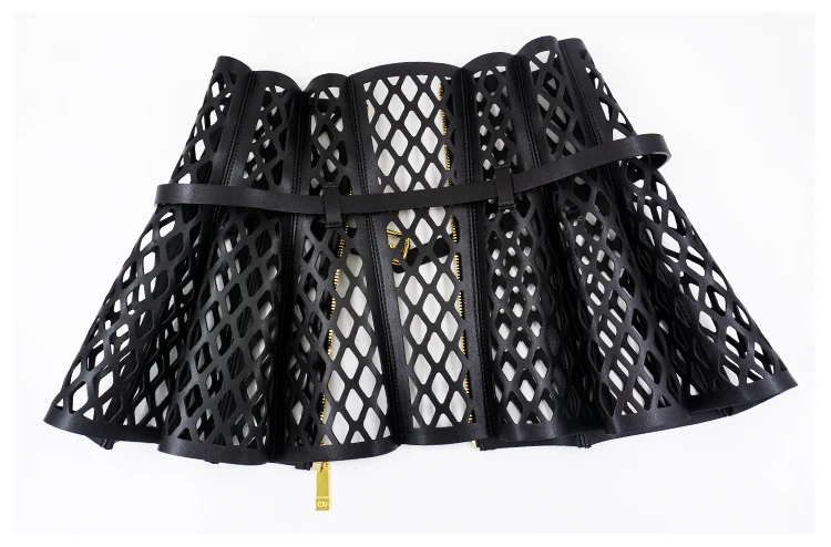 Skeleton Mesh Bodice Waist Seal, Leather Curved Women's Shape, Wide Belt Decoration, Large Waist Seal