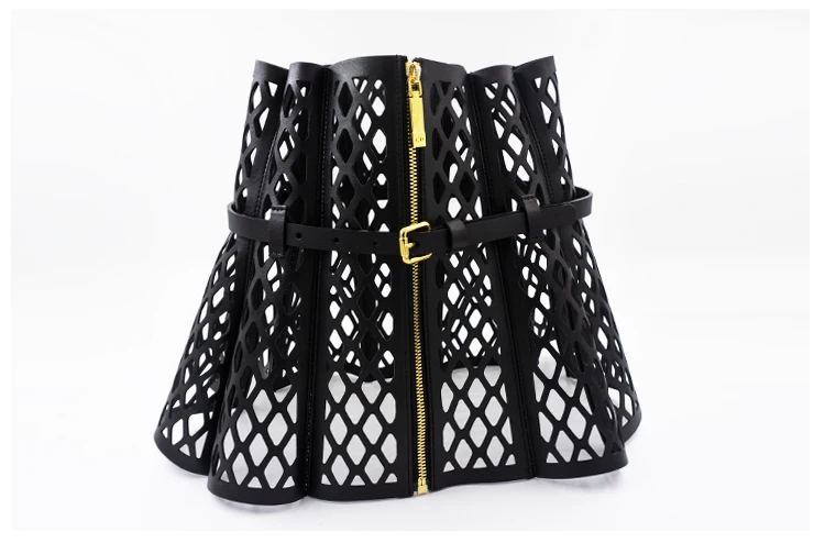 Skeleton Mesh Bodice Waist Seal, Leather Curved Women's Shape, Wide Belt Decoration, Large Waist Seal