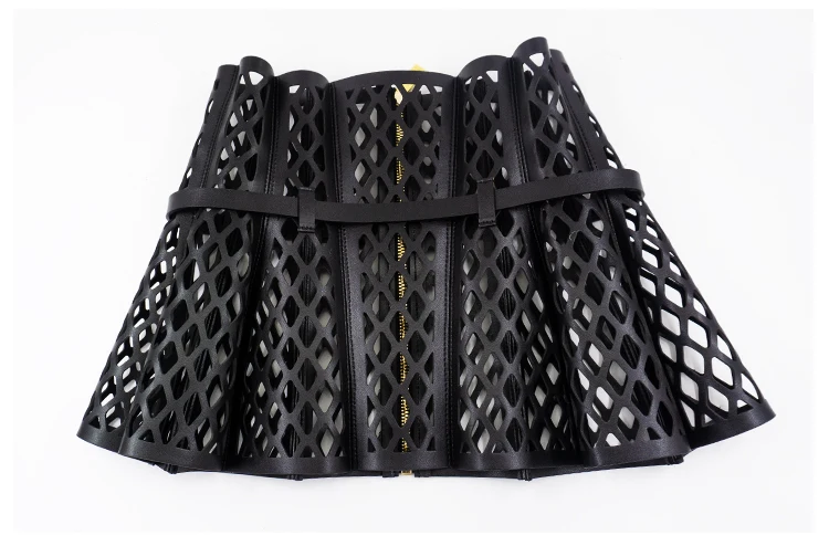 Skeleton Mesh Bodice Waist Seal, Leather Curved Women's Shape, Wide Belt Decoration, Large Waist Seal