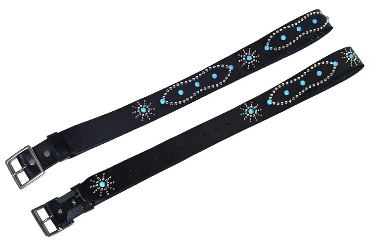 Men's Fashion 4.5cm Wide Genuine Leather Belt First Layer Cowhide Imitation Turquoise Inlay Rivet Punk Belt For Jeans