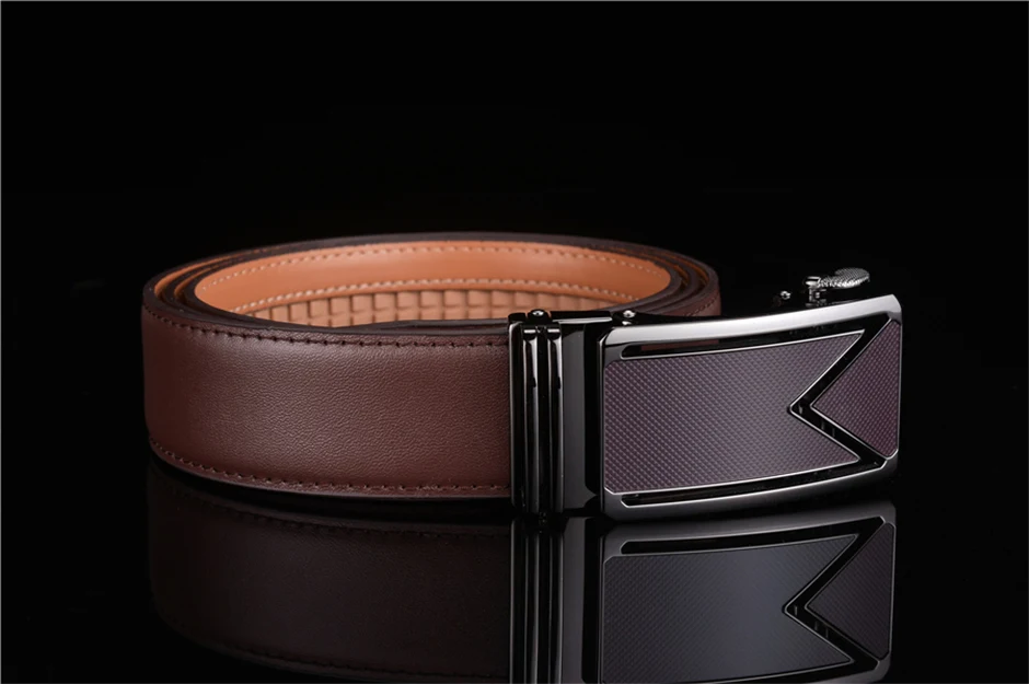 Plyesxale Men Belt 2026 Cowhide Genuine Leather Belts For Men Luxury Automatic Buckle Belts Brown Black Cinturones Hombre B55