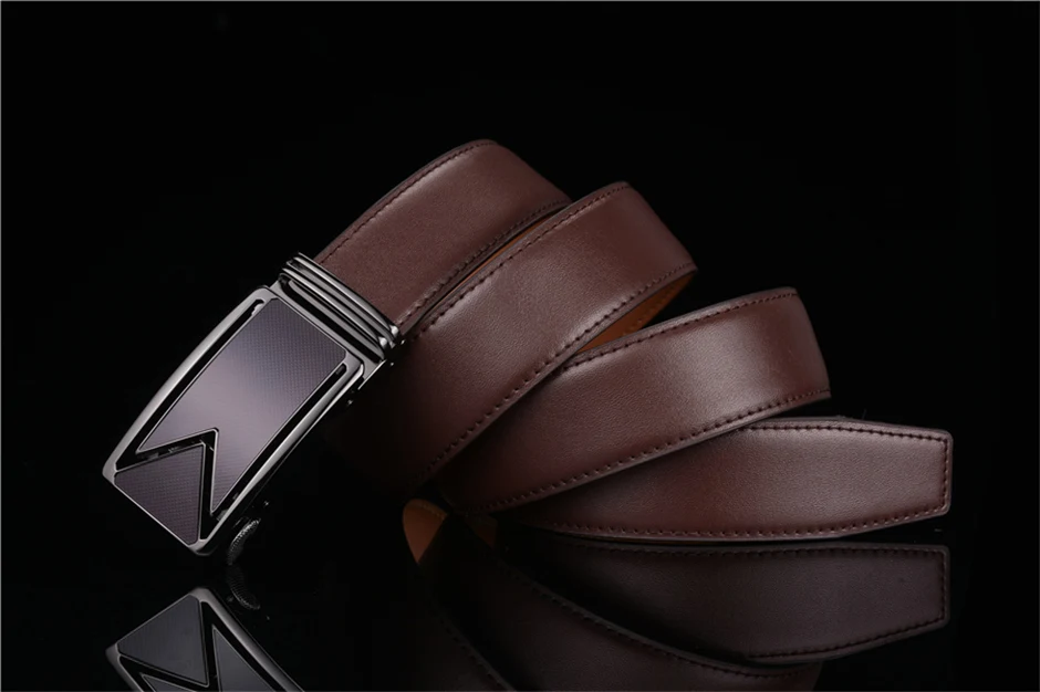 Plyesxale Men Belt 2026 Cowhide Genuine Leather Belts For Men Luxury Automatic Buckle Belts Brown Black Cinturones Hombre B55