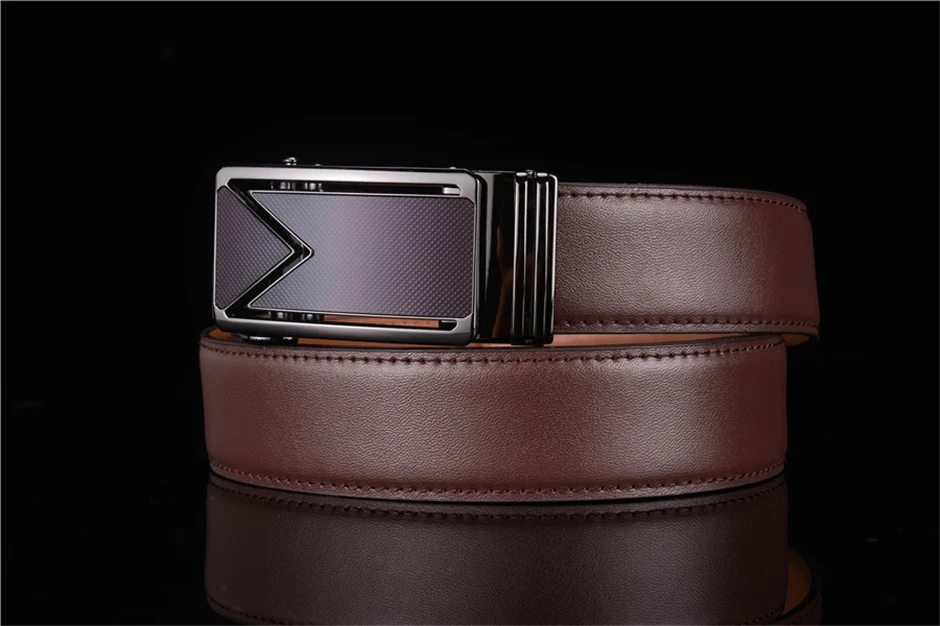 Plyesxale Men Belt 2026 Cowhide Genuine Leather Belts For Men Luxury Automatic Buckle Belts Brown Black Cinturones Hombre B55