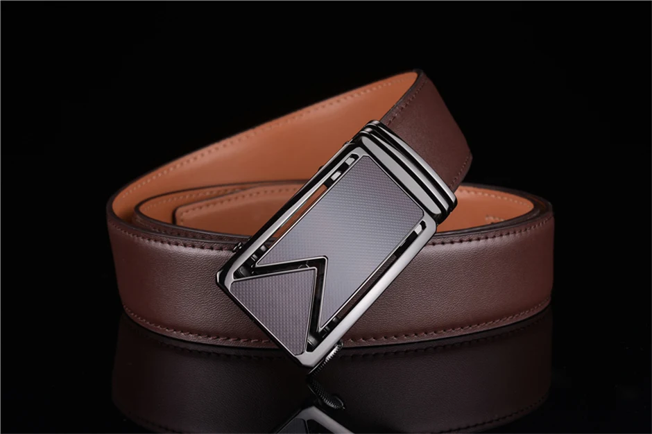 Plyesxale Men Belt 2026 Cowhide Genuine Leather Belts For Men Luxury Automatic Buckle Belts Brown Black Cinturones Hombre B55