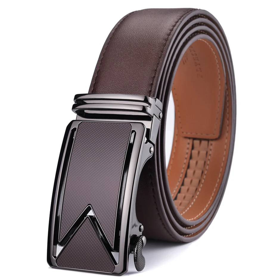 Plyesxale Men Belt 2026 Cowhide Genuine Leather Belts For Men Luxury Automatic Buckle Belts Brown Black Cinturones Hombre B55