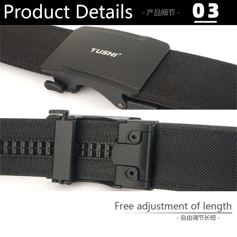 TUSHI New Hard Tactical Belt for Men Metal Automatic Buckle IPSC Gun Belt 1100D Nylon Military Belt Outdoor Sports Girdle Male