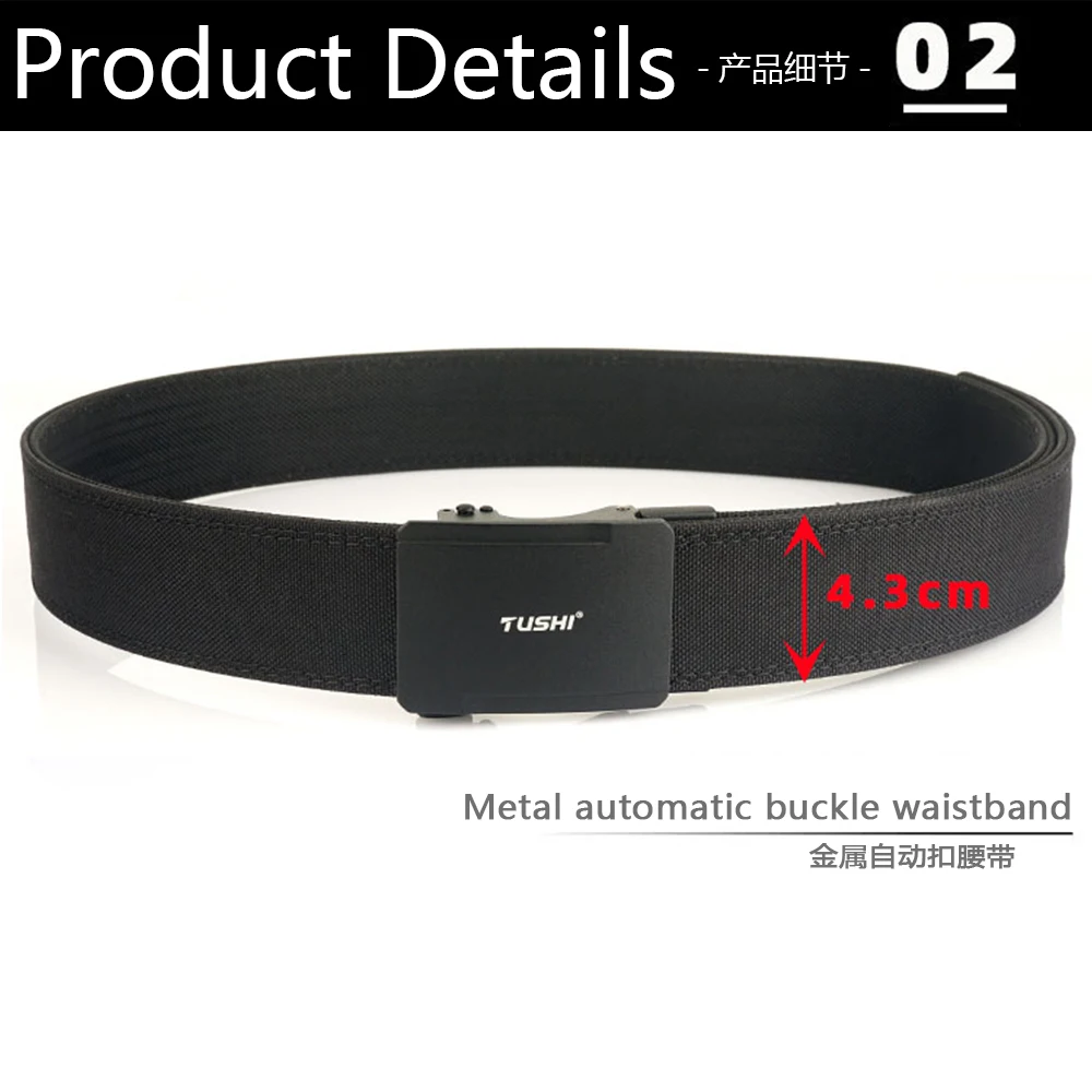 TUSHI New Hard Tactical Belt for Men Metal Automatic Buckle IPSC Gun Belt 1100D Nylon Military Belt Outdoor Sports Girdle Male