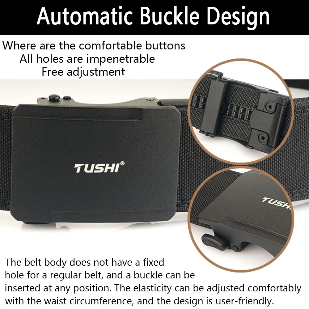 TUSHI New Hard Tactical Belt for Men Metal Automatic Buckle IPSC Gun Belt 1100D Nylon Military Belt Outdoor Sports Girdle Male