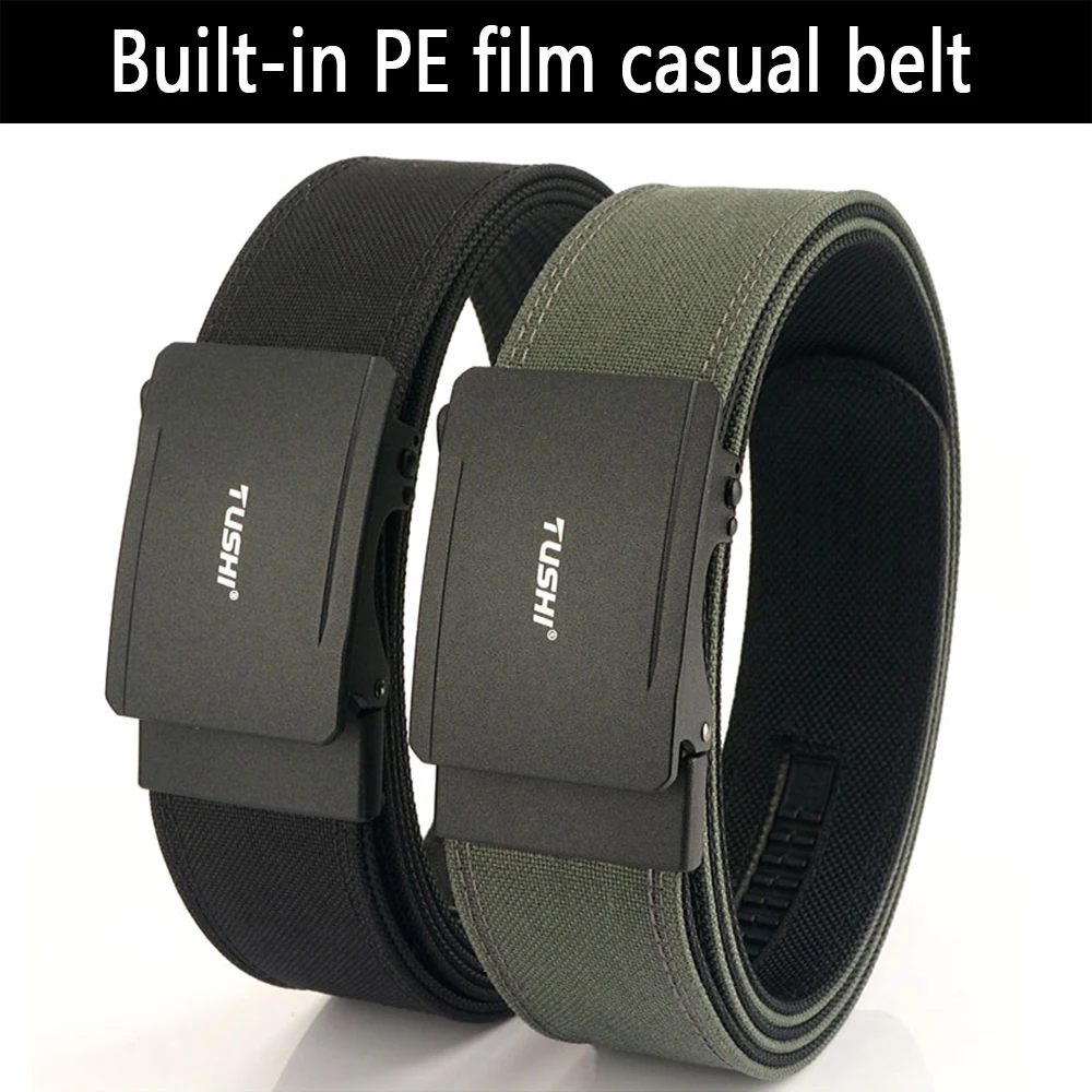 TUSHI New Hard Tactical Belt for Men Metal Automatic Buckle IPSC Gun Belt 1100D Nylon Military Belt Outdoor Sports Girdle Male