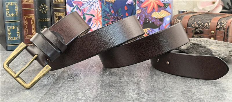 Retro 4.3CM Pin Belt Buckle Luxury Thick Belts Men Leather Vintage Yellow Belt Men Wide Jeans Ceinture Black Waist Belt MBT0019