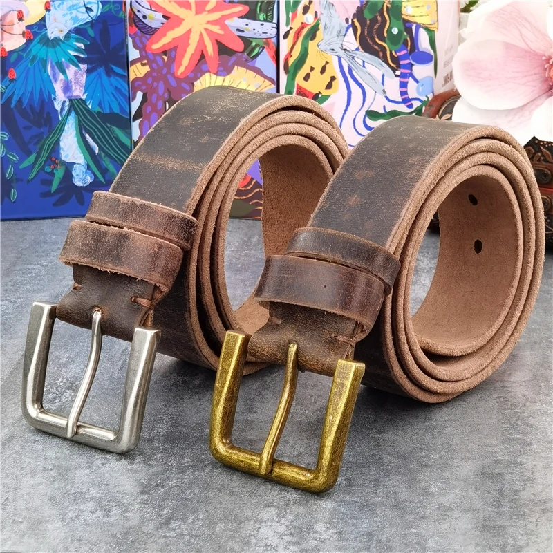 Retro 4.3CM Pin Belt Buckle Luxury Thick Belts Men Leather Vintage Yellow Belt Men Wide Jeans Ceinture Black Waist Belt MBT0019