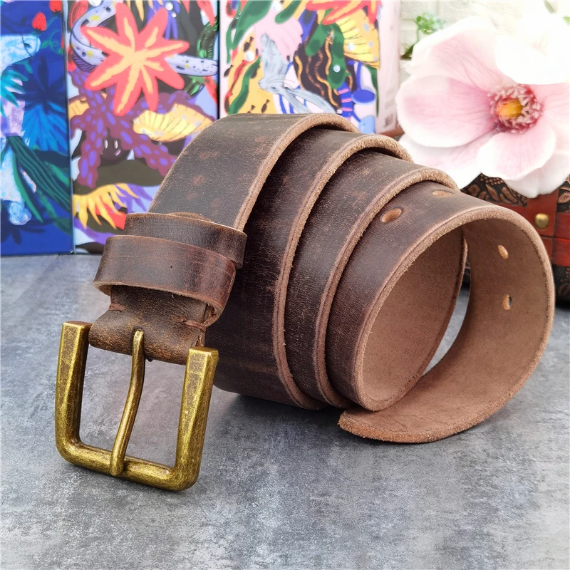 Retro 4.3CM Pin Belt Buckle Luxury Thick Belts Men Leather Vintage Yellow Belt Men Wide Jeans Ceinture Black Waist Belt MBT0019