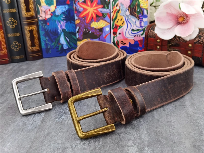 Retro 4.3CM Pin Belt Buckle Luxury Thick Belts Men Leather Vintage Yellow Belt Men Wide Jeans Ceinture Black Waist Belt MBT0019