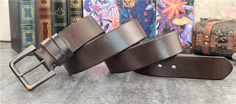 Retro 4.3CM Pin Belt Buckle Luxury Thick Belts Men Leather Vintage Yellow Belt Men Wide Jeans Ceinture Black Waist Belt MBT0019