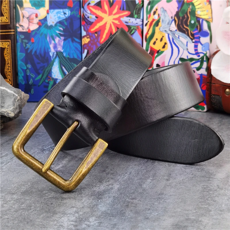 Retro 4.3CM Pin Belt Buckle Luxury Thick Belts Men Leather Vintage Yellow Belt Men Wide Jeans Ceinture Black Waist Belt MBT0019