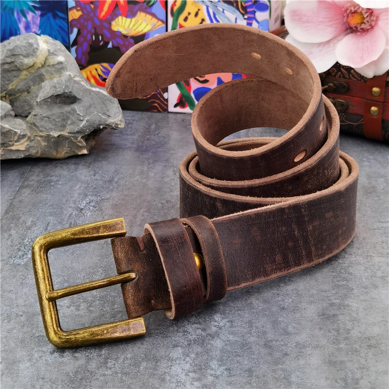 Retro 4.3CM Pin Belt Buckle Luxury Thick Belts Men Leather Vintage Yellow Belt Men Wide Jeans Ceinture Black Waist Belt MBT0019