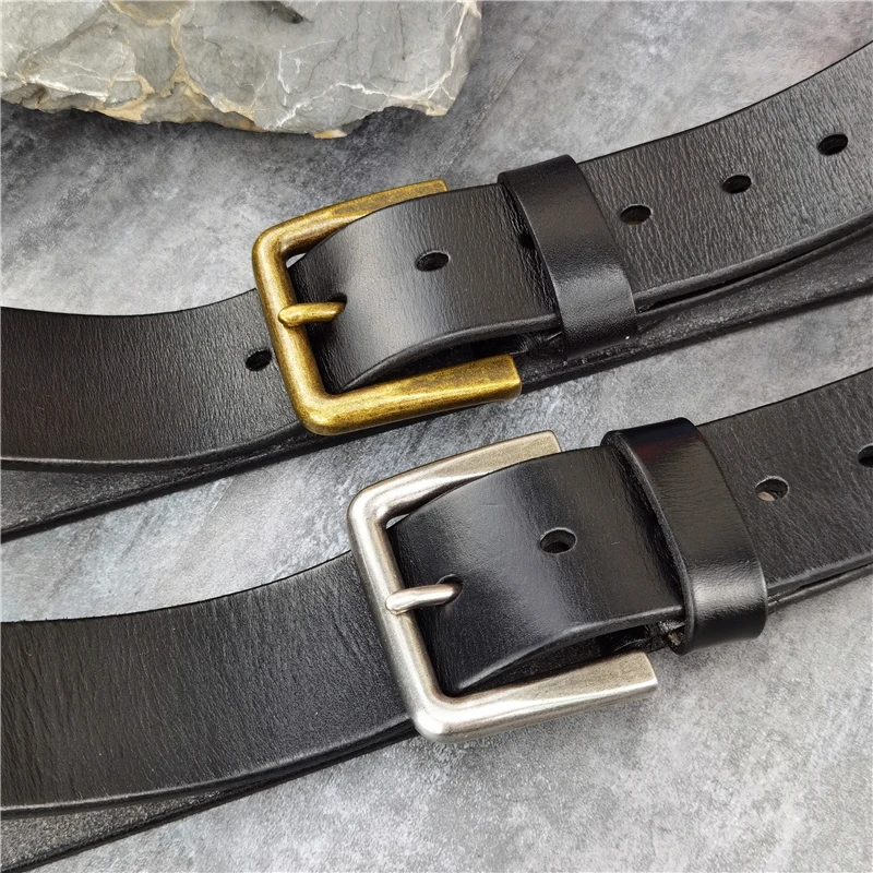 Retro 4.3CM Pin Belt Buckle Luxury Thick Belts Men Leather Vintage Yellow Belt Men Wide Jeans Ceinture Black Waist Belt MBT0019