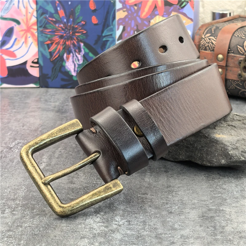 Retro 4.3CM Pin Belt Buckle Luxury Thick Belts Men Leather Vintage Yellow Belt Men Wide Jeans Ceinture Black Waist Belt MBT0019