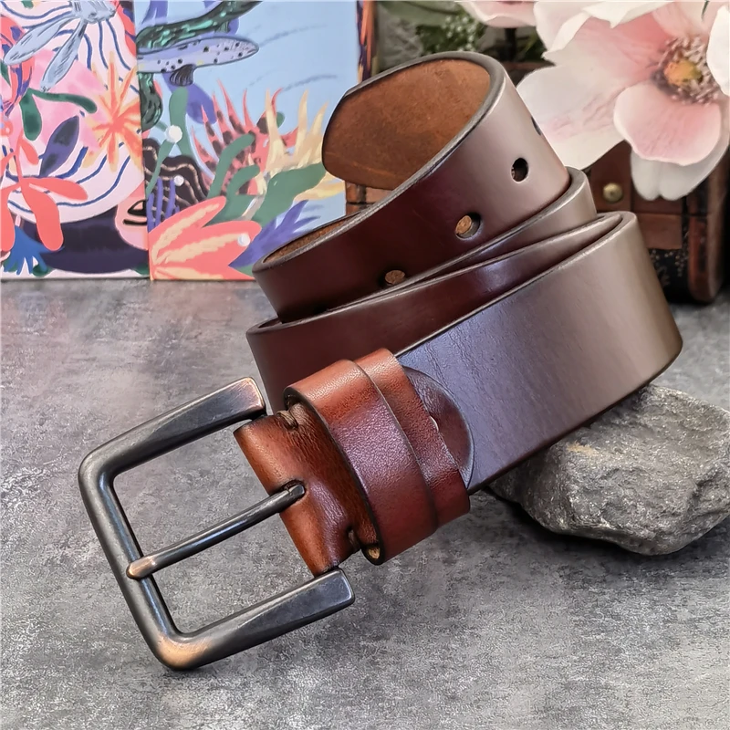 Retro 4.3CM Pin Belt Buckle Luxury Thick Belts Men Leather Vintage Yellow Belt Men Wide Jeans Ceinture Black Waist Belt MBT0019