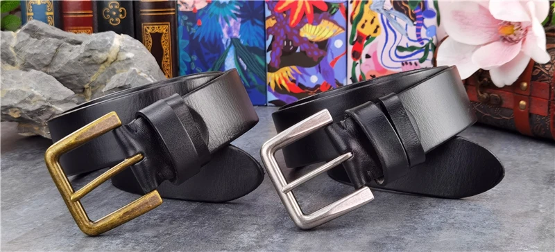 Retro 4.3CM Pin Belt Buckle Luxury Thick Belts Men Leather Vintage Yellow Belt Men Wide Jeans Ceinture Black Waist Belt MBT0019