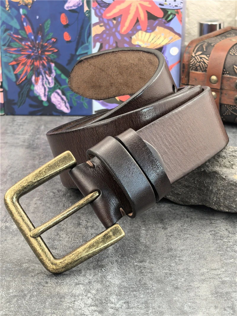 Retro 4.3CM Pin Belt Buckle Luxury Thick Belts Men Leather Vintage Yellow Belt Men Wide Jeans Ceinture Black Waist Belt MBT0019