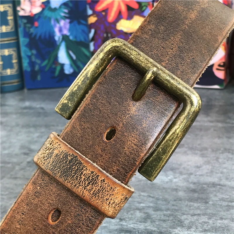 Retro 4.3CM Pin Belt Buckle Luxury Thick Belts Men Leather Vintage Yellow Belt Men Wide Jeans Ceinture Black Waist Belt MBT0019