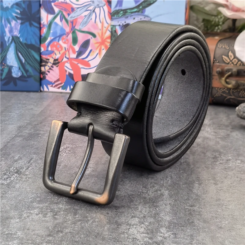 Retro 4.3CM Pin Belt Buckle Luxury Thick Belts Men Leather Vintage Yellow Belt Men Wide Jeans Ceinture Black Waist Belt MBT0019