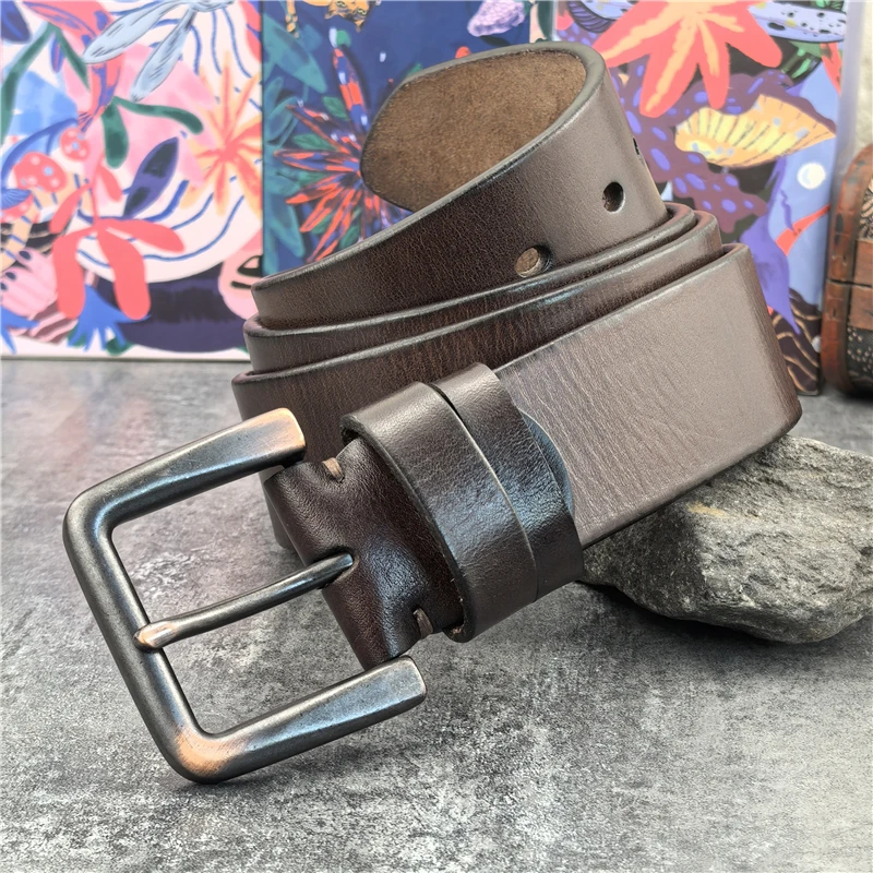 Retro 4.3CM Pin Belt Buckle Luxury Thick Belts Men Leather Vintage Yellow Belt Men Wide Jeans Ceinture Black Waist Belt MBT0019