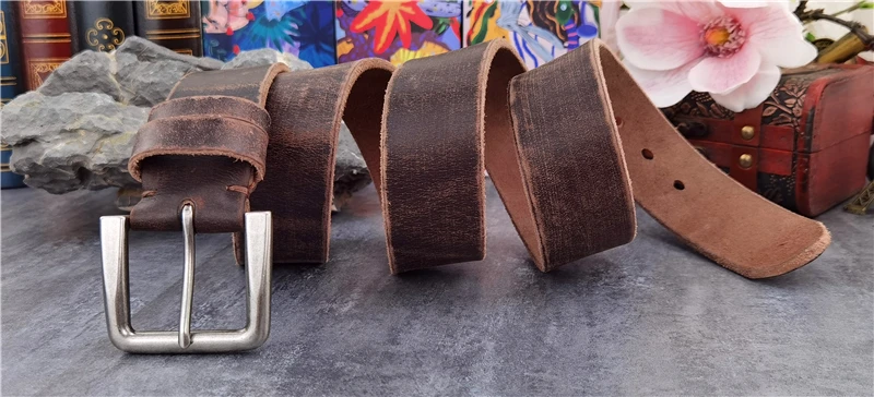 Retro 4.3CM Pin Belt Buckle Luxury Thick Belts Men Leather Vintage Yellow Belt Men Wide Jeans Ceinture Black Waist Belt MBT0019