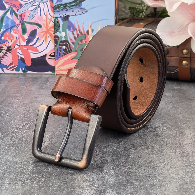Retro 4.3CM Pin Belt Buckle Luxury Thick Belts Men Leather Vintage Yellow Belt Men Wide Jeans Ceinture Black Waist Belt MBT0019