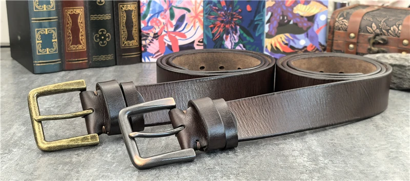 Retro 4.3CM Pin Belt Buckle Luxury Thick Belts Men Leather Vintage Yellow Belt Men Wide Jeans Ceinture Black Waist Belt MBT0019