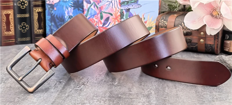 Retro 4.3CM Pin Belt Buckle Luxury Thick Belts Men Leather Vintage Yellow Belt Men Wide Jeans Ceinture Black Waist Belt MBT0019