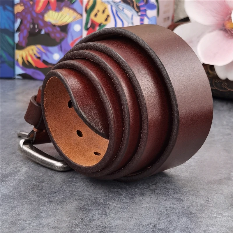 Retro 4.3CM Pin Belt Buckle Luxury Thick Belts Men Leather Vintage Yellow Belt Men Wide Jeans Ceinture Black Waist Belt MBT0019