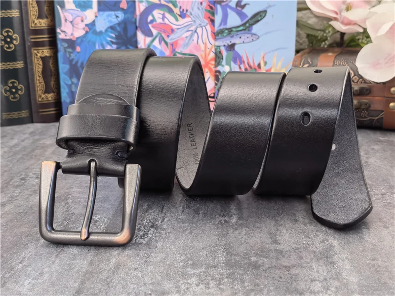 Retro 4.3CM Pin Belt Buckle Luxury Thick Belts Men Leather Vintage Yellow Belt Men Wide Jeans Ceinture Black Waist Belt MBT0019