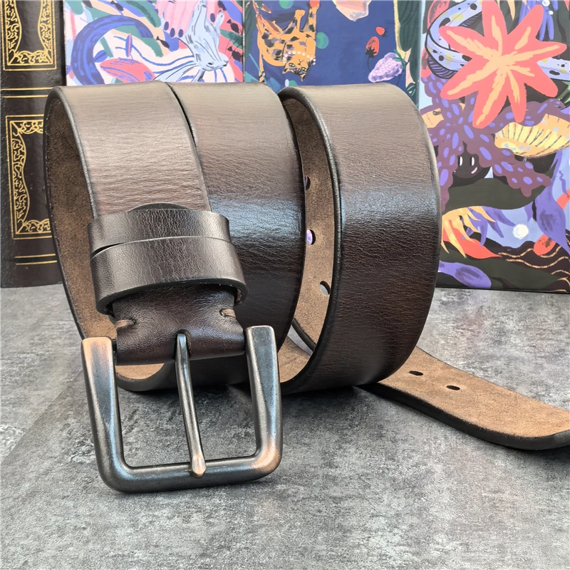 Retro 4.3CM Pin Belt Buckle Luxury Thick Belts Men Leather Vintage Yellow Belt Men Wide Jeans Ceinture Black Waist Belt MBT0019