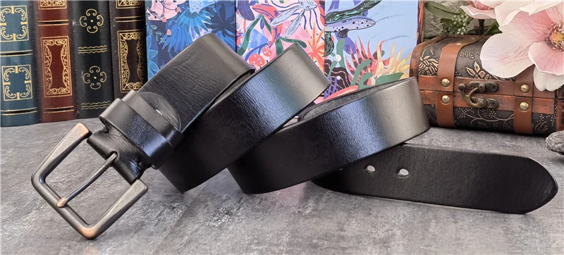 Retro 4.3CM Pin Belt Buckle Luxury Thick Belts Men Leather Vintage Yellow Belt Men Wide Jeans Ceinture Black Waist Belt MBT0019