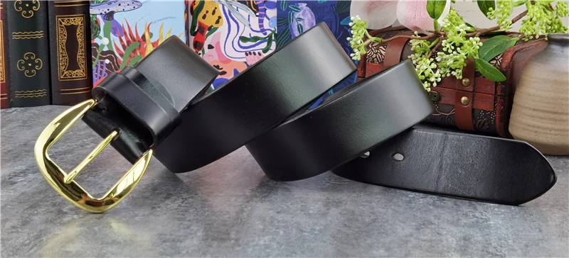 Retro 4.3CM Pin Belt Buckle Luxury Thick Belts Men Leather Vintage Yellow Belt Men Wide Jeans Ceinture Black Waist Belt MBT0019