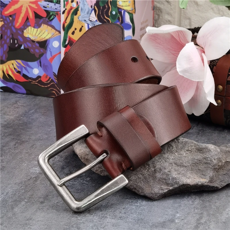 Retro 4.3CM Pin Belt Buckle Luxury Thick Belts Men Leather Vintage Yellow Belt Men Wide Jeans Ceinture Black Waist Belt MBT0019