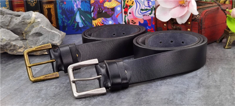 Retro 4.3CM Pin Belt Buckle Luxury Thick Belts Men Leather Vintage Yellow Belt Men Wide Jeans Ceinture Black Waist Belt MBT0019