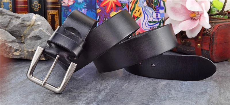 Retro 4.3CM Pin Belt Buckle Luxury Thick Belts Men Leather Vintage Yellow Belt Men Wide Jeans Ceinture Black Waist Belt MBT0019