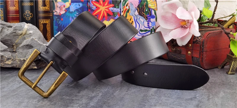 Retro 4.3CM Pin Belt Buckle Luxury Thick Belts Men Leather Vintage Yellow Belt Men Wide Jeans Ceinture Black Waist Belt MBT0019