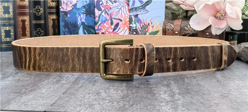 Retro 4.3CM Pin Belt Buckle Luxury Thick Belts Men Leather Vintage Yellow Belt Men Wide Jeans Ceinture Black Waist Belt MBT0019