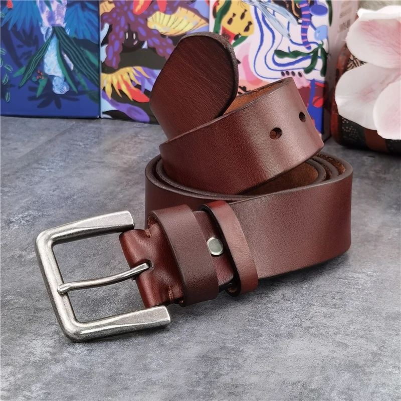 Retro 4.3CM Pin Belt Buckle Luxury Thick Belts Men Leather Vintage Yellow Belt Men Wide Jeans Ceinture Black Waist Belt MBT0019