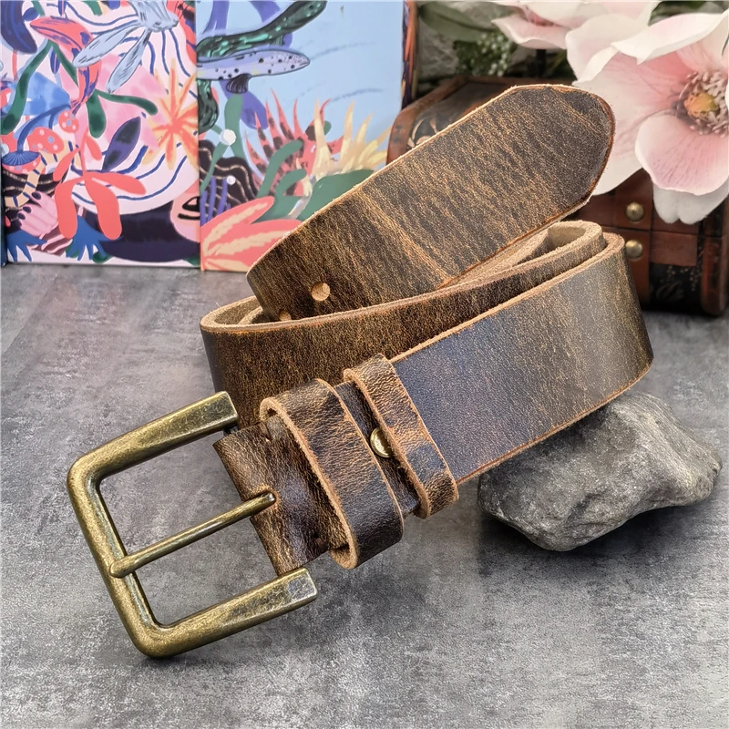 Retro 4.3CM Pin Belt Buckle Luxury Thick Belts Men Leather Vintage Yellow Belt Men Wide Jeans Ceinture Black Waist Belt MBT0019