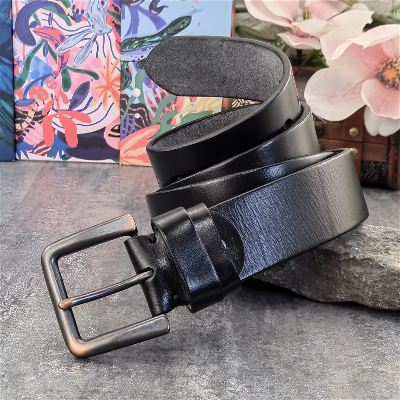 Retro 4.3CM Pin Belt Buckle Luxury Thick Belts Men Leather Vintage Yellow Belt Men Wide Jeans Ceinture Black Waist Belt MBT0019
