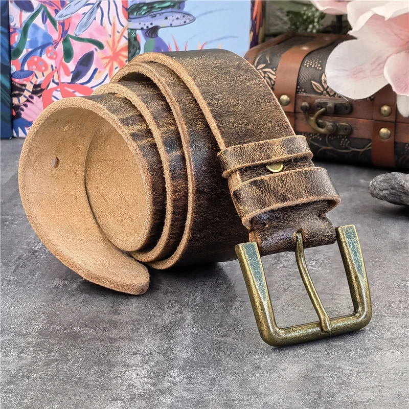 Retro 4.3CM Pin Belt Buckle Luxury Thick Belts Men Leather Vintage Yellow Belt Men Wide Jeans Ceinture Black Waist Belt MBT0019