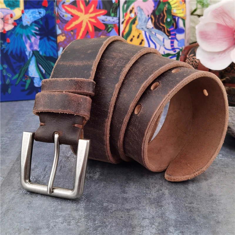 Retro 4.3CM Pin Belt Buckle Luxury Thick Belts Men Leather Vintage Yellow Belt Men Wide Jeans Ceinture Black Waist Belt MBT0019