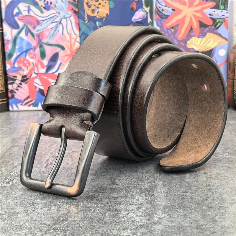 Retro 4.3CM Pin Belt Buckle Luxury Thick Belts Men Leather Vintage Yellow Belt Men Wide Jeans Ceinture Black Waist Belt MBT0019